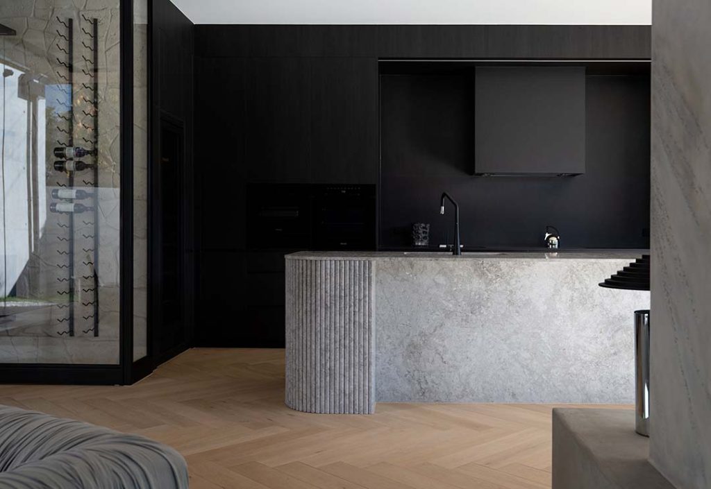Modern kitchen with natural stone benchtops in Adelaide in elegant marble finish