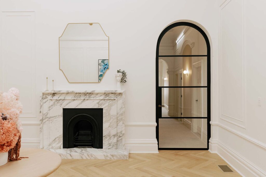 Modern and elegant marble fire place surround in brand new home in Adelaide