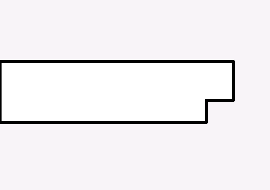 Outline of a long horizontal white rectangle with a thick black border and a small notch on the right edge against a pale background.