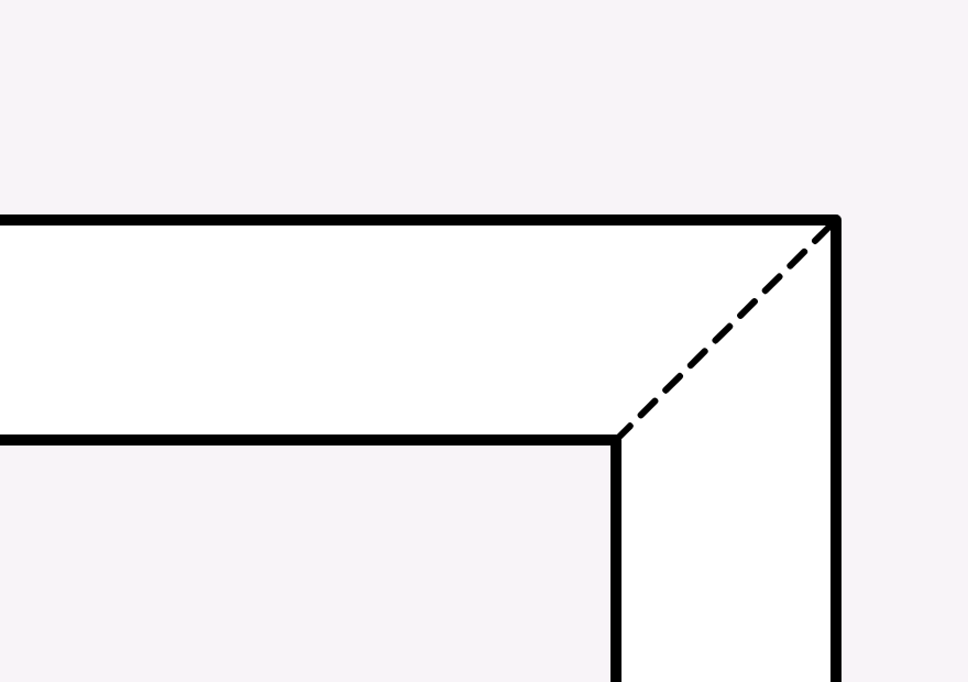 Close-up of a white picture-frame corner with bold black edges and a dashed diagonal line along the inner edge.